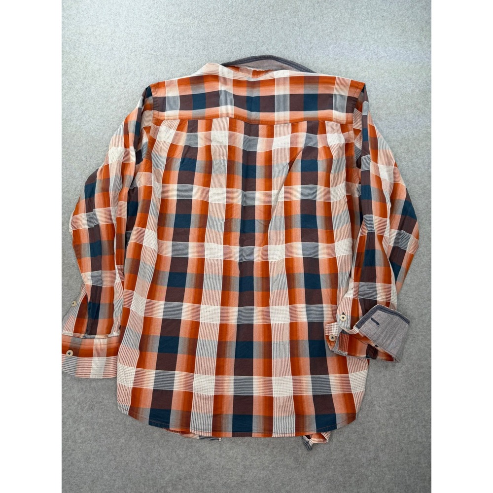 Tommy Bahama Mens Plaid Button Down Shirt Orange Blue Silk Blend Large T37816 - Picture 7 of 9